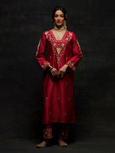 Red embroidered yoke kurta
