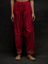 Red embroidered short kurta set