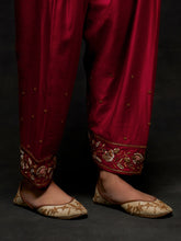 Red embroidered short kurta set