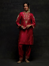 Red embroidered short kurta