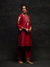 Red embroidered short kurta set