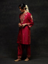 Red embroidered short kurta