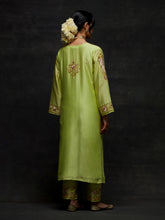 Green embroidered yoke kurta