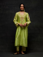 Green embroidered yoke kurta set