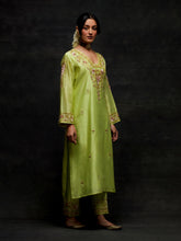 Green embroidered yoke kurta