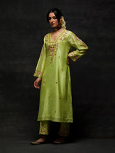 Green embroidered yoke kurta set
