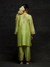 Green embroidered short kurta set