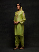 Green embroidered short kurta set