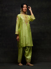 Green embroidered short kurta