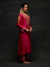 Fuchsia embroidered yoke kurta set