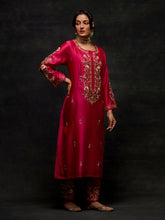 Fuchsia embroidered placket kurta set
