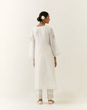 Off White hand embroidered silk chanderi kurta with placket