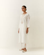 Off White hand embroidered silk chanderi kurta with placket