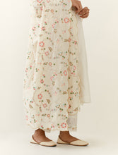 Off White scalloped dupatta with embroidered floral motifs