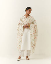 Off White hand embroidered silk chanderi kurta
