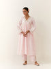 Light Pink hand embroidered silk chanderi kurta with gathers