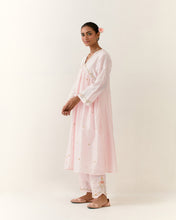 Light Pink hand embroidered silk chanderi kurta with gathers