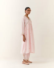 Light Pink hand embroidered silk chanderi kurta with gathers