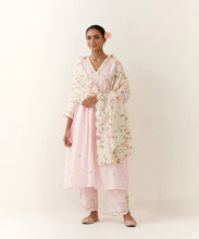 Light Pink hand embroidered silk chanderi kurta with gathers