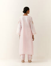 Light Pink hand embroidered silk chanderi kurta with placket