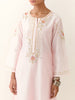 Light Pink hand embroidered silk chanderi kurta with placket