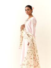 Light Pink hand embroidered silk chanderi kurta with placket