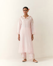Light Pink hand embroidered silk chanderi kurta