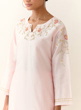 Light Pink hand embroidered silk chanderi kurta