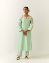 Green hand embroidered silk chanderi kurta