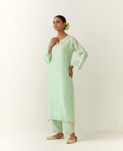 Green hand embroidered silk chanderi kurta