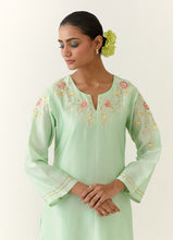 Green hand embroidered silk chanderi kurta