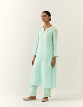 Mint hand embroidered silk chanderi kurta
