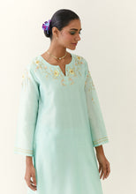Mint hand embroidered silk chanderi kurta
