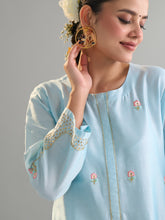 Light blue floral placket kurta with pant