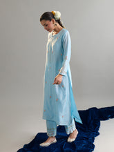Light blue floral placket kurta with pant