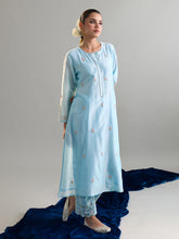 Light blue floral placket kurta with pant