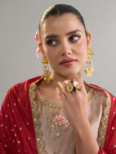 Brown zari motifs kurta set with dupatta