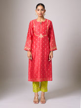 Red zari motifs yoke kurta with pant