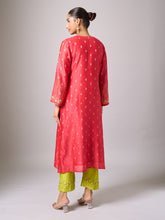 Red zari motifs yoke kurta with pant