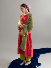 Red zari motifs yoke kurta set with dupatta