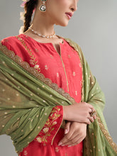 Red zari motifs yoke kurta with pant