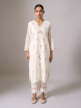 Off White floral V neck kurta with pant