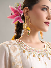 Off White round neck anarkali with churidar