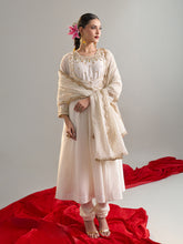 Off White anarkali with churidar and dupatta