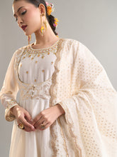Off White anarkali with churidar and dupatta