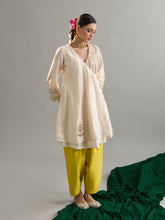 Cream short anarkali with contrast salwar