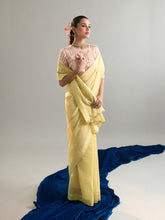 Yellow embroidered chanderi saree