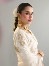 Off white embroidered saree and blouse set