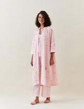 Pink botanical print front open cotton linen jacket