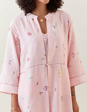 Pink botanical print front open cotton linen jacket